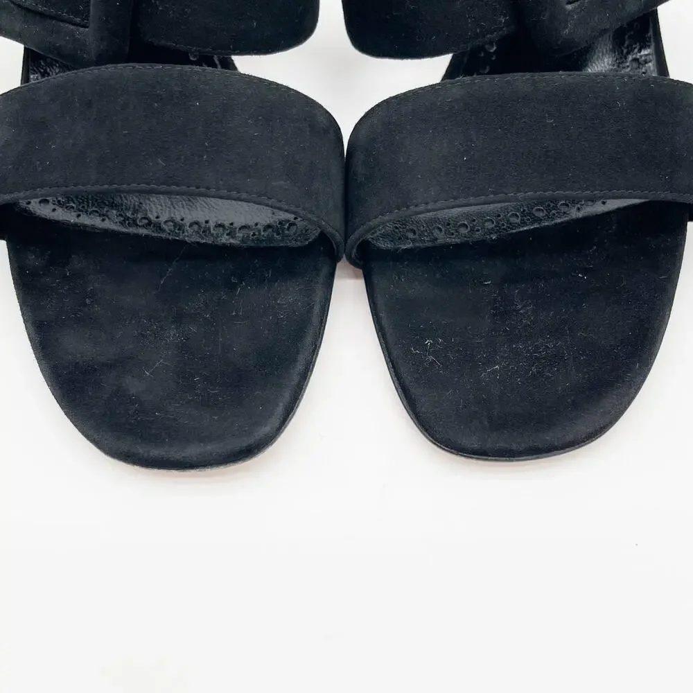 Manolo Blahnik Titubanew Black Suede Open Toe Buckle Mule Sandals Heels IT 36.5
